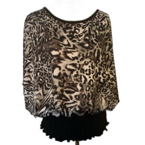French Atmosphere Animal Print Banded Waist Flowing Top 3X